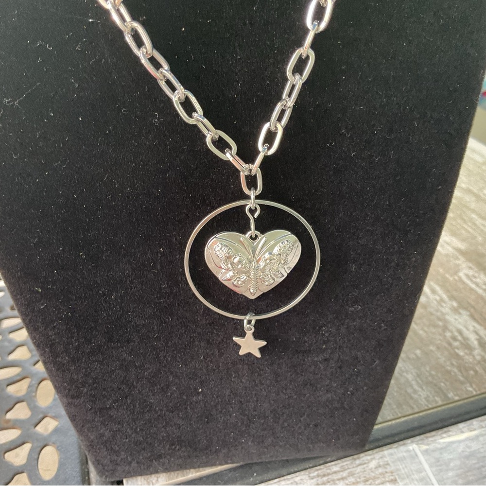 New, Silver Heart Pendant Necklace with toggle closure.